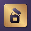 Purple Lighter icon isolated on purple background. Gold square button. Vector