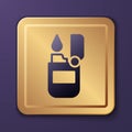 Purple Lighter icon isolated on purple background. Gold square button. Vector