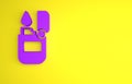 Purple Lighter icon isolated on yellow background. Minimalism concept. 3D render illustration