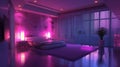 purple lights in empty bedroom
