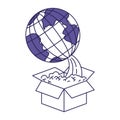 Purple line contour of earth globe coming out of the box Royalty Free Stock Photo