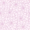 Purple lineart succulent flowers seamless pattern background