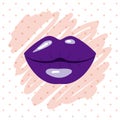 Purple lips kiss sketch in white background