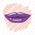 Purple lips sketch in white background