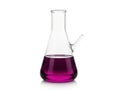 Purple liquid in erlenmeyer flask isolated on white background Royalty Free Stock Photo