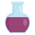 Purple liquid flask icon, flat style