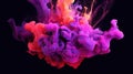 Purple Liquid Wavy Smoke Splashing on Black Abstract Backdrop