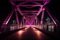 Purple-Lit Bridge Nightscape. AI Generated