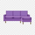 Purple living room sofa mockup, realistic style