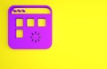 Purple Loading a data window with a progress bar icon isolated on yellow background. Minimalism concept. 3d illustration