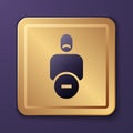 Purple Loss of friend icon isolated on purple background. Gold square button. Vector