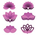 Purple lotus flower with hand logo set Royalty Free Stock Photo