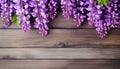 Purple lupine flowers on wooden background. Top view with copy space Royalty Free Stock Photo