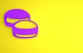 Purple Macaron cookie icon isolated on yellow background. Macaroon sweet bakery. Minimalism concept. 3D render