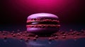 A purple macaron sitting on top of a pile of chocolate, AI