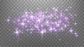 Purple magic sparks and dust stars. Purple glow flare light effect. Christmas light effect. Vector particles on Royalty Free Stock Photo