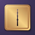 Purple Magic wand icon isolated on purple background. Star shape magic accessory. Magical power. Gold square button Royalty Free Stock Photo