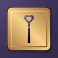 Purple Magic wand icon isolated on purple background. Star shape magic accessory. Magical power. Gold square button Royalty Free Stock Photo