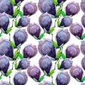 Purple magnolia buds watercolor seamless pattern design