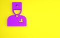 Purple Male doctor icon isolated on yellow background. Minimalism concept. 3d illustration 3D render