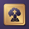 Purple Man graves funeral sorrow icon isolated on purple background. The emotion of grief, sadness, sorrow, death. Gold