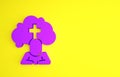 Purple Man graves funeral sorrow icon isolated on yellow background. The emotion of grief, sadness, sorrow, death