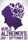 Man with Memory Shards promoting World Alzheimer`s Day, Vector Illustration