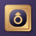 Purple Mars symbol icon isolated on purple background. Astrology, numerology, horoscope, astronomy. Gold square button