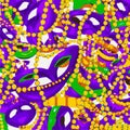 Purple masks and gold beads Mardi Gras background Illustration Royalty Free Stock Photo