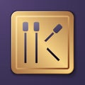 Purple Matches icon isolated on purple background. Gold square button. Vector Royalty Free Stock Photo
