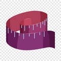 Purple measuring tape icon, cartoon style