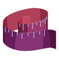 Purple measuring tape icon, cartoon style