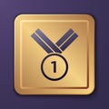 Purple Medal golf icon isolated on purple background. Winner achievement sign. Award medal. Gold square button. Vector