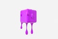 Purple melting cube with liquid drop details, 3d rendering