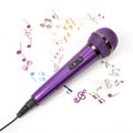 Purple Microphone with Musical Notes isolated on white background Royalty Free Stock Photo