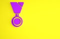 Purple Military reward medal icon isolated on yellow background. Army sign. Minimalism concept. 3d illustration 3D Royalty Free Stock Photo