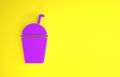 Purple Milkshake icon isolated on yellow background. Plastic cup with lid and straw. Minimalism concept. 3d illustration Royalty Free Stock Photo