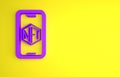 Purple Mobile with art store app icon isolated on yellow background. Technology of selling NFT tokens for cryptocurrency Royalty Free Stock Photo