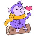 The purple monkey is becoming a poet in love, doodle icon image kawaii