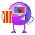 Purple monster in cinema withy 3d glasses illustration vector