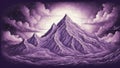 Purple mountains in thick clouds with a fabulous brilliance.