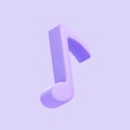 Purple music note isolated on purple background
