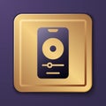 Purple Music player icon isolated on purple background. Portable music device. Gold square button. Vector