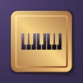 Purple Music synthesizer icon isolated on purple background. Electronic piano. Gold square button. Vector Royalty Free Stock Photo