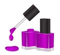 Purple nail polish bottle in a transparent, open and closed. A drop of ink dripping from the brush. Royalty Free Stock Photo