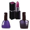 Purple nail polish and purple lipstick isolated on white background. Vector illustration. Royalty Free Stock Photo