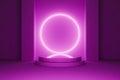 Purple neon circle light gate background 3D render Royalty Free Stock Photo
