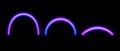 Purple neon glowing arc set. Shining arch shapes collection. Luminous curved lines with flare on dark background. Magic