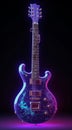 a purple neon light guitar generative AI Royalty Free Stock Photo