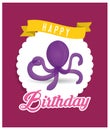 Purple Octopus Balloon Happy Birthday Card